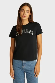 Женская черная футболка TJW REG FLORAL VARSITY TEE Черный S Tommy Jeans DW0DW20161