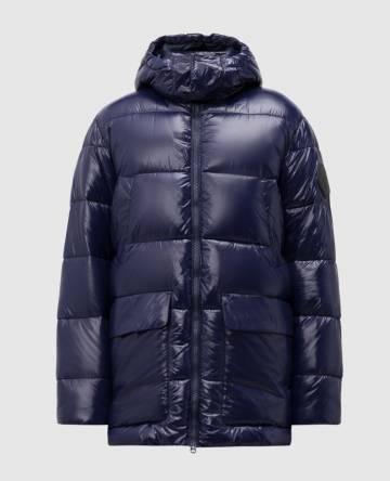 Синяя стеганная куртка с нашивкой логотипа