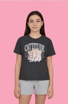 Бавовняна футболка з принтом - антрацитовий