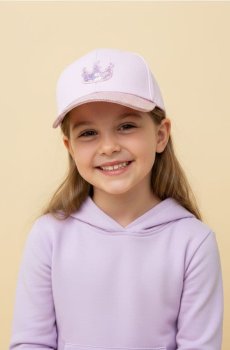 Бавовняна кепка з блискучим козирком і мотивом корони - рожевий