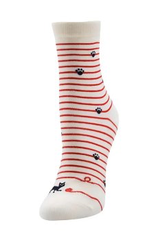 Носки женские Siela RT1312-017, высокие, лапки и котик, белые, размер 36-39