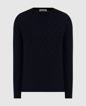 Синий джемпер из мериноса шерсти в узор