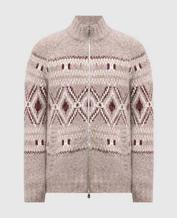 Бежевый кардиган из шерсти и кашемира с узором
