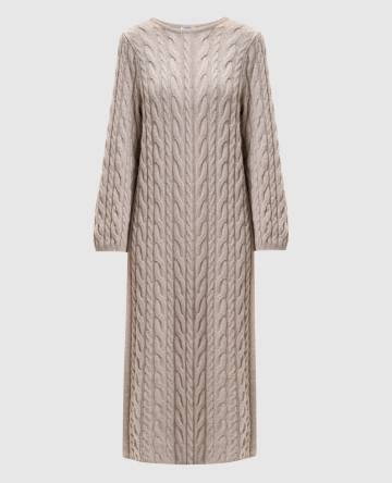 Бежевое платье из кашемира и шелка с фактурным узором
