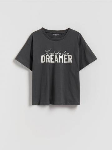 Reserved - Свободная футболка с принтом - темно-сірий - 463FT-90X