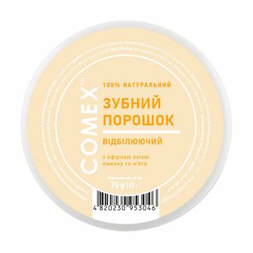 Натуральный отбеливающий зубной порошок Comex с эфирными маслами лимона и мяты, 70 г Натуральный отбеливающий зубной порошок Comex с эфирными маслами лимона и мяты, 70 г