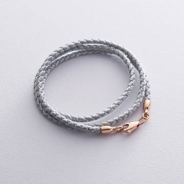 Шелковый серебряный шнурок с гладкой золотой застежкой (3мм) кол00936 Шелковый серебряный шнурок с гладкой золотой застежкой (3мм) кол00936