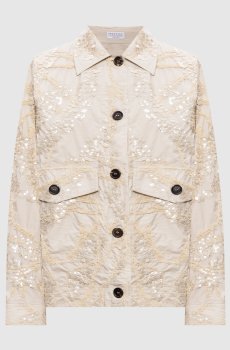 Бежевая куртка с вышивкой с пайетками