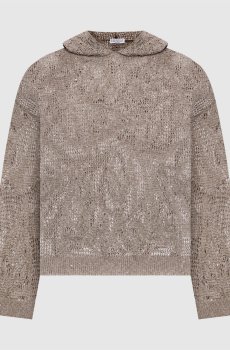 Коричневое ажурное худи с леном с пайетками