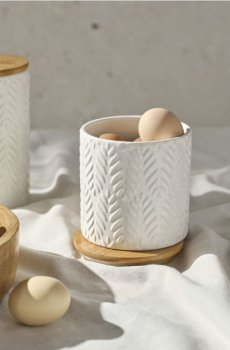 Керамічний контейнер для продуктів з бамбуковою кришкою - білий