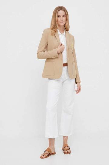 Пиджак Lauren Ralph Lauren цвет бежевый однобортный однотонная Пиджак Lauren Ralph Lauren цвет бежевый однобортный однотонная