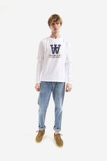 Хлопковый лонгслив Wood Wood Mel цвет белый с принтом 10285402.2323-WHITE Хлопковый лонгслив Wood Wood Mel цвет белый с принтом 10285402.2323-WHITE