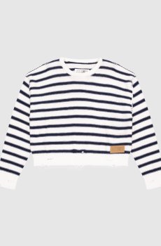 Детский белый джемпер в полоску с прорехами