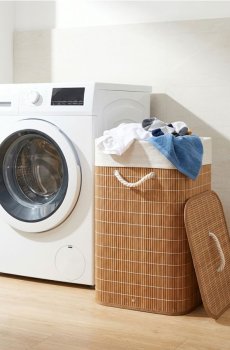 Бамбуковий кошик для білизни з кришкою - бежевий