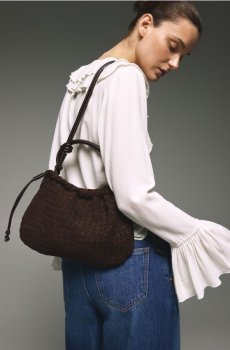 Reserved - Плетена сумка з екошкіри під замшу - темно коричневий - 774FC-89X