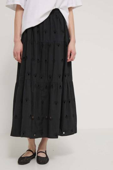Хлопковая юбка Desigual VICENZA цвет чёрный maxi расклешённая 24SWFW05 Хлопковая юбка Desigual VICENZA цвет чёрный maxi расклешённая 24SWFW05
