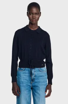 Женский темно-синий шерстяной кардиган Синий XS Sandro SFPCA01468_Navy Blue