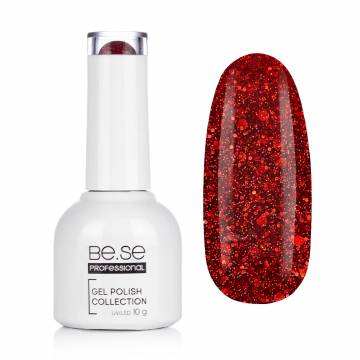 Гель-лак для ногтей Be.Se Professional Gel Polish Collection Glitter 06 Красный, с красными шестигранниками, 10 г Гель-лак для ногтей Be.Se Professional Gel Polish Collection Glitter 06 Красный, с красными шестигранниками, 10 г