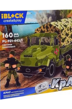 Конструктор iBlock Create & Play Армия КрАЗ с тентом, 160 деталей, от 6 лет, 28.5*6.4*25 см (PL-921-443-1)