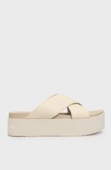 Женские бежевые кожаные слайдеры FLATFORM CROSS MG UC Бежевый 37 Calvin Klein YW0YW01349