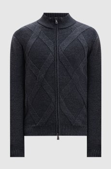 Серый кардиган из мериноса шерсти в узор