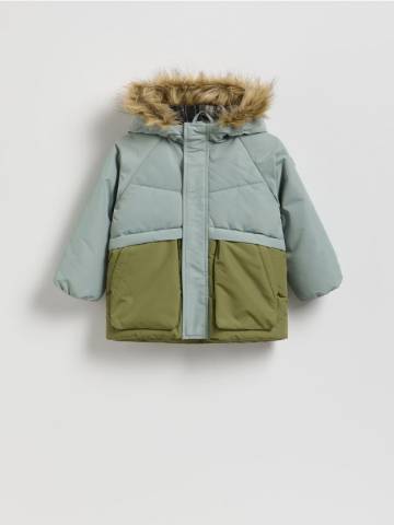 Reserved - Утеплена куртка з каптуром - світло-оливковий - 857ET-81X