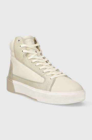 Кожаные кроссовки Calvin Klein HIGH TOP LACE UP INV STITCH цвет серый HM0HM01164 Кожаные кроссовки Calvin Klein HIGH TOP LACE UP INV STITCH цвет серый HM0HM01164