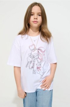 Бавовняна футболка з принтом ведмедика та ключів - білий