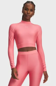 Женский розовый топ HeatGear Crop Mock LS Розовый S Under Armour 6012691-600
