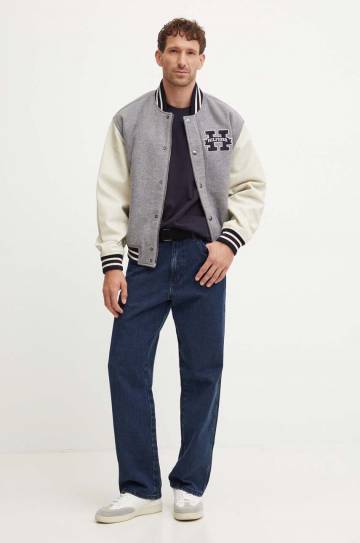 Шерстяная куртка-бомбер Tommy Hilfiger цвет серый зимняя MW0MW37032 Шерстяная куртка-бомбер Tommy Hilfiger цвет серый зимняя MW0MW37032