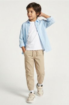 Slim джогери з твилу з м’яким оздобленням - бежевий