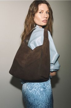 Reserved - Сумка-шопер из экозамши - темно коричневий - 747CP-89X