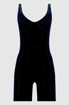 Синий велюровый комбинезон с вышивкой логотипа