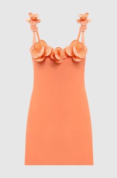 Оранжевое платье с цветочной аппликацией