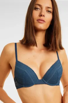 Женский синий бюстгальтер пуш-ап  глубокое декольте SUBLIME Синий 70C Etam 6524844