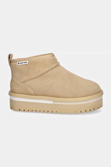 Замшевые сапоги Tommy Jeans TJW SUEDE FLATFORM BOOT WL цвет бежевый EN0EN02599 Замшевые сапоги Tommy Jeans TJW SUEDE FLATFORM BOOT WL цвет бежевый EN0EN02599