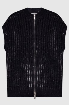 Черный ажурный кардиган с пайетками
