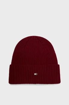 Мужская бордовая кашемировая шапка TH CASHMERE PLAQUE BEANIE Бордовый ONESIZE Tommy Hilfiger AM0AM11508