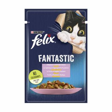 Влажный корм для взрослых кошек Felix Fantastic с форелью и зелеными бобами, кусочки в желе, 85 г Влажный корм для взрослых кошек Felix Fantastic с форелью и зелеными бобами, кусочки в желе, 85 г