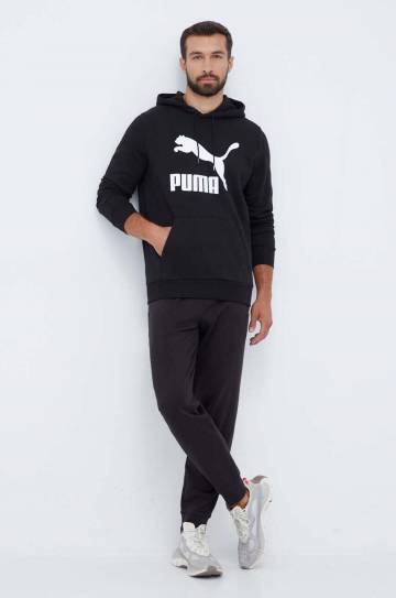 Хлопковая кофта Puma мужская цвет чёрный с капюшоном с принтом Хлопковая кофта Puma мужская цвет чёрный с капюшоном с принтом