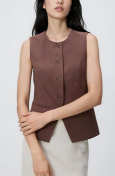 Reserved - Жилет із додаванням віскози - темно коричневий - 740JC-89X