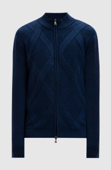 Синий кардиган из мериноса шерсти в узор