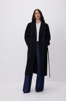 Reserved - Класичне пальто з тканини з додаванням вовни handmade - чорний - 0297P-99X