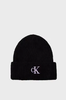 Женская черная шапка THICK EMBROIDERY BEANIE Черный ONESIZE Calvin Klein K60K612321