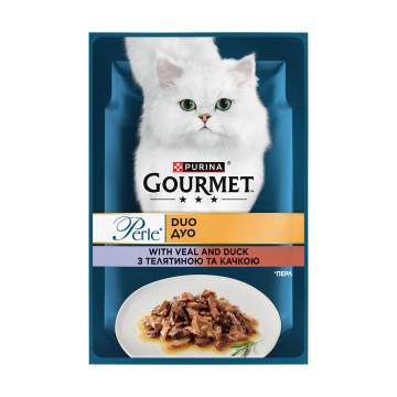 Влажный корм для взрослых кошек Gourmet Perle Duo филе в соусе с телятиной и уткой, 85 г Влажный корм для взрослых кошек Gourmet Perle Duo филе в соусе с телятиной и уткой, 85 г
