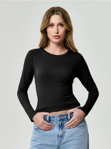 Гладка блузка з довгим рукавом - чорний Гладка блузка з довгим рукавом - чорний