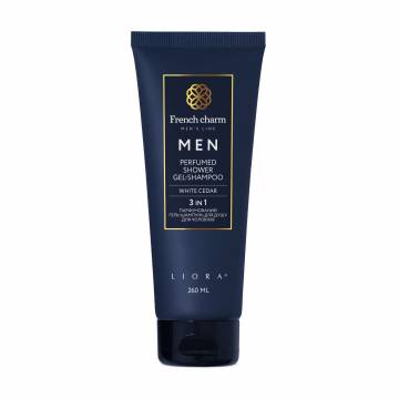 Парфюмированный гель-шампунь для душа 3 в 1 Liora French Charm Men Perfumed Shower Gel-Shampoo White Cedar мужской, 260 мл Парфюмированный гель-шампунь для душа 3 в 1 Liora French Charm Men Perfumed Shower Gel-Shampoo White Cedar мужской, 260 мл