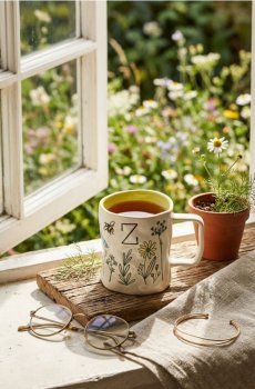 Чашка з вручну намальованим візерунком - світло-жовтий