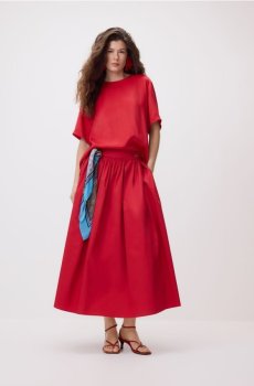 Reserved - Бавовняна спідниця міді - червоний - 640KK-33X