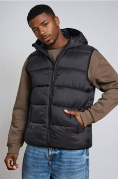 Квітований пuffer жилет з капюшоном - чорний